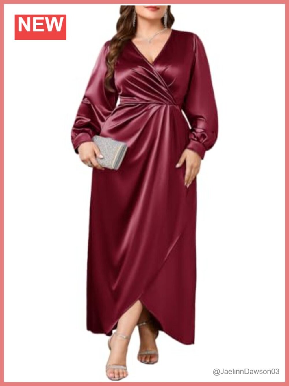 Plus Size Satin Formal Gown Ruched V Neck Wrap Maxi Dress Wedding Guest